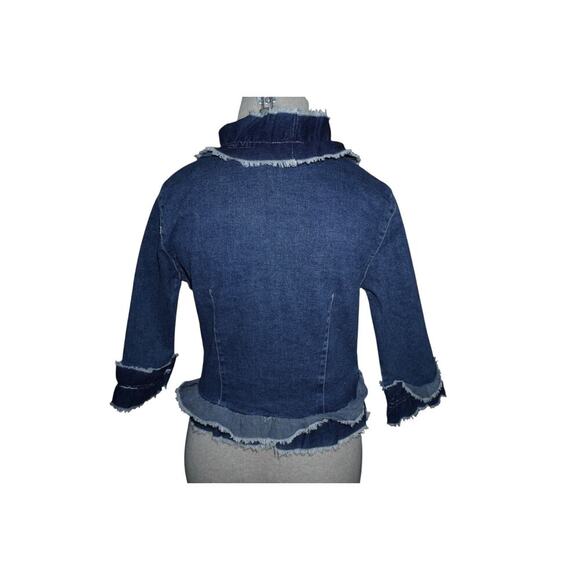 Pewter 90s Y2K Denim Cropped Ruffle Blazer Jacket Women’s M J.Lo Streetwear - Picture 8 of 13